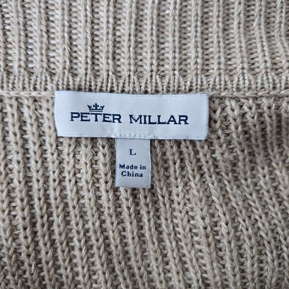 Peter Millar Cardigan Large Tan Knit Merino Wool Linen Preppy Button Up Sweater - Picture 8 of 14